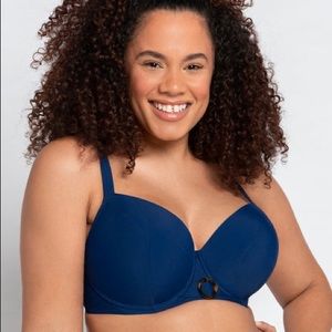 Retro Sun Padded Balcony Bikini Top Navy